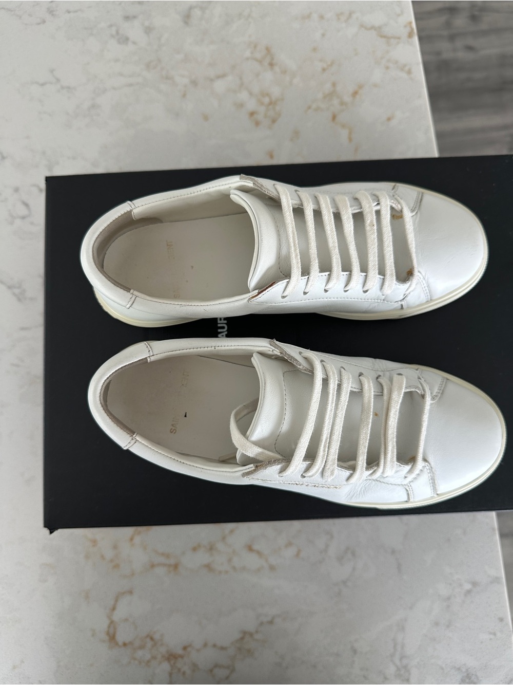 Saint Laurent White Leather Low-Top Sneakers with Gold Logo - Picture 4 of 6